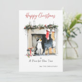 Watercolour Cat-themed Sketch Christmas Card Kaart (Staand voorkant)