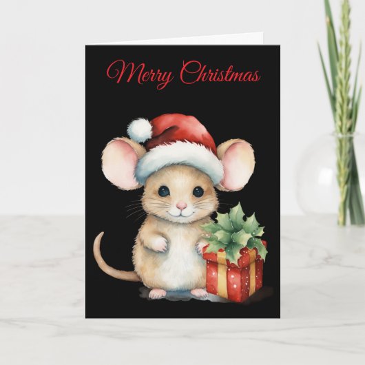 Watercolour Christmas Mouse Feestdagen Kaart (Voorkant)