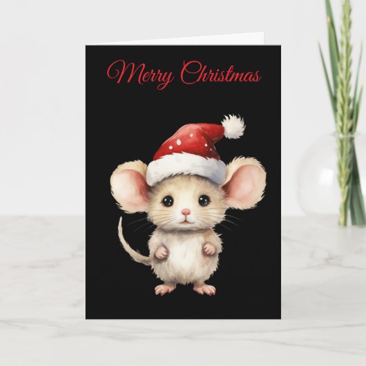 Watercolour Christmas Mouse Feestdagen Kaart (Voorkant)