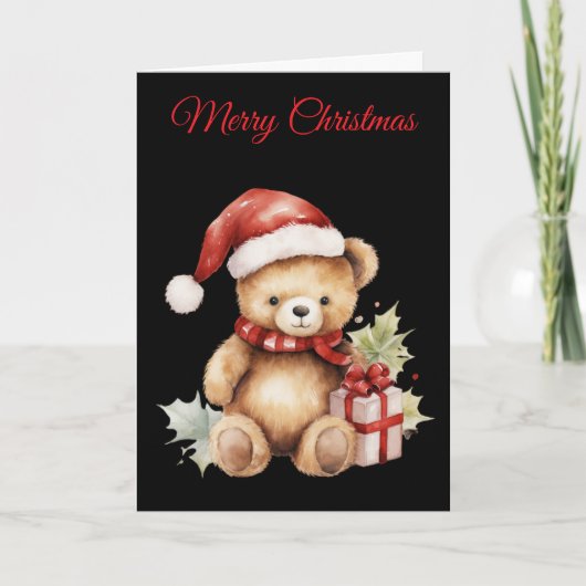 Watercolour Christmas Teddy Bear Feestdagen Kaart (Voorkant)