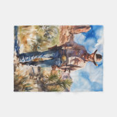 Watercolour Cowboy in Desert Fleece Deken (Voorkant (Horizontaal))
