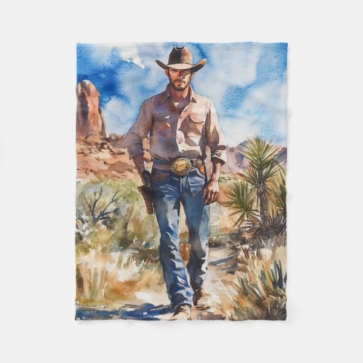 Watercolour Cowboy in Desert Fleece Deken (Voorkant)