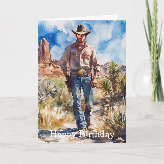 Watercolour Cowboy in Desert Kaart (Voorkant)