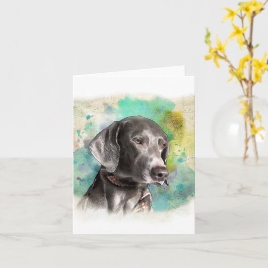 WATERCOLOUR DE KAART VAN DE WEIMARANER- NOTA MET (Gele Bloem)
