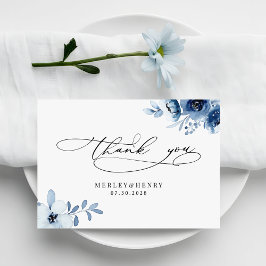 Watercolour Dusty Blue Floral Elegant Wedding Bedankkaart