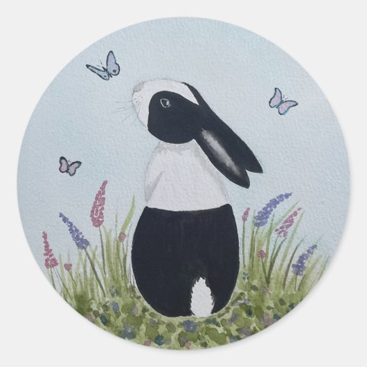 Watercolour Dutch Bunny Rabbit Ronde Sticker (Voorkant)