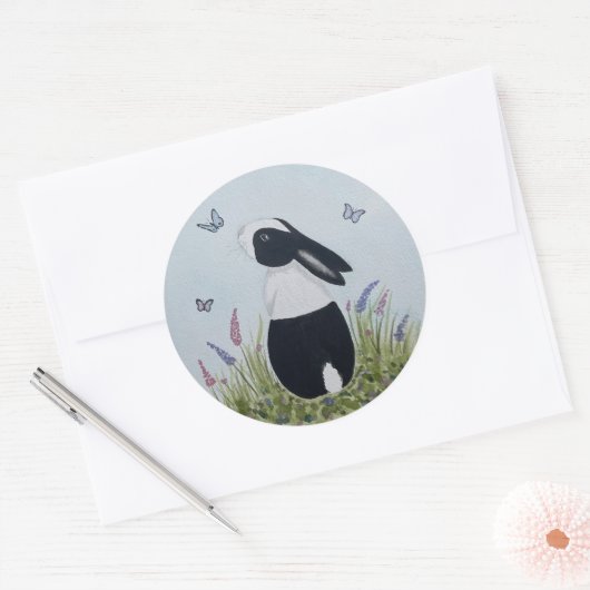 Watercolour Dutch Bunny Rabbit Ronde Sticker (Envelop)