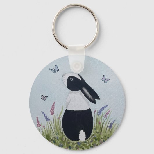 Watercolour Dutch Bunny Rabbit Sleutelhanger (Voorkant)