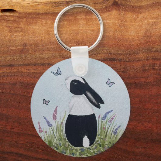 Watercolour Dutch Bunny Rabbit Sleutelhanger (Voorkant)