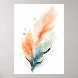 Watercolour Feather Art Print | Boho Orange Teal F
