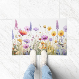 Watercolour field of wildflowers  deurmat