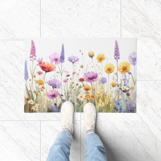 Watercolour field of wildflowers deurmat (Binnen)