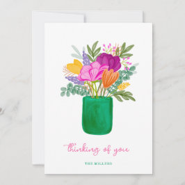 Watercolour Floral Bouquet Thinking of You Bedankkaart