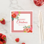 Watercolour Flowers Red Gingham Rustic Christmas Servet (Insitu)