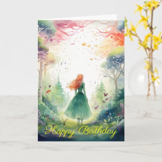 Watercolour Forest Princess Kaart (Gele Bloem)
