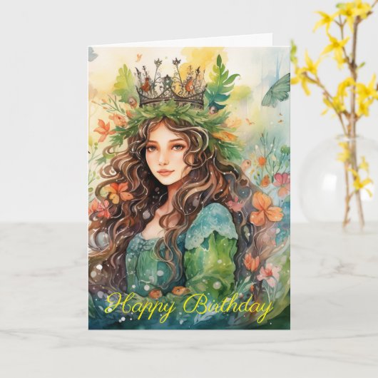 Watercolour Forest Princess Kaart (Gele Bloem)