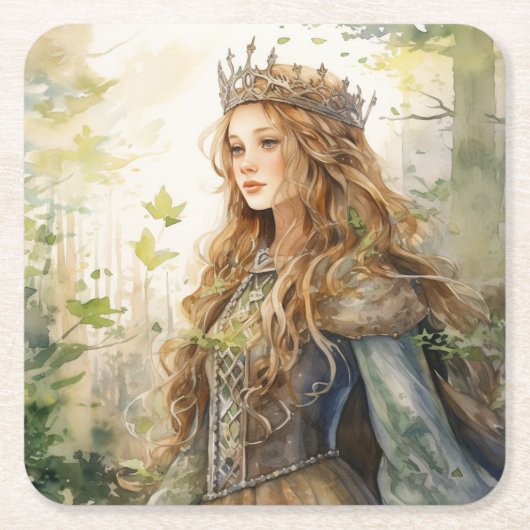 Watercolour Forest Princess Kartonnen Onderzetters (Voorkant)
