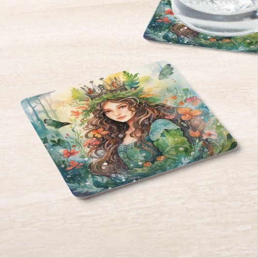 Watercolour Forest Princess Kartonnen Onderzetters (Schuin)