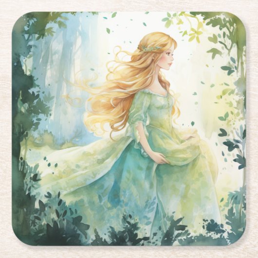 Watercolour Forest Princess Kartonnen Onderzetters (Voorkant)