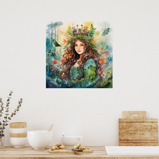 Watercolour Forest Princess Poster (Keuken)