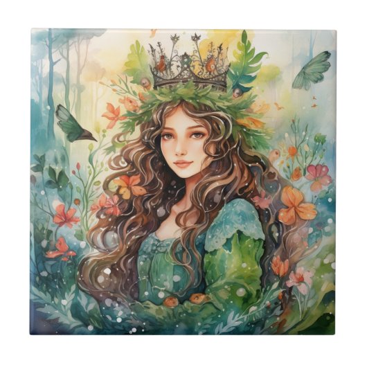 Watercolour Forest Princess Tegeltje (Voorkant)
