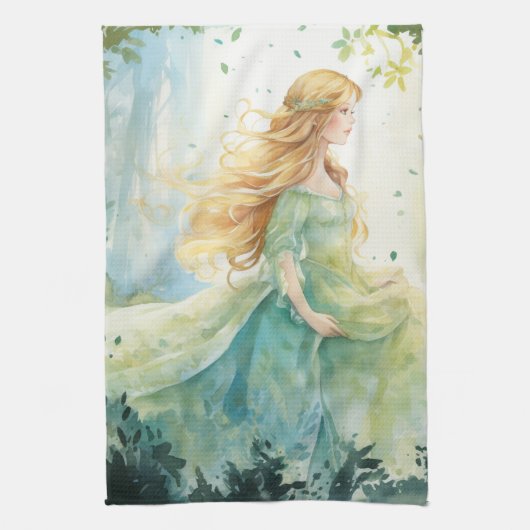 Watercolour Forest Princess Theedoek (Verticaal)