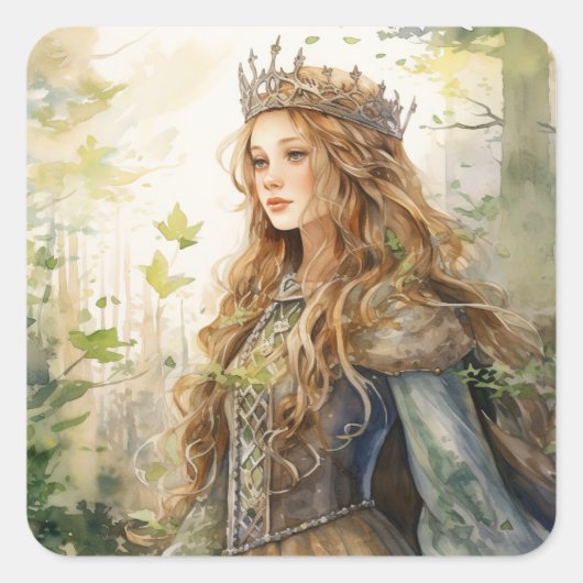 Watercolour Forest Princess Vierkante Sticker (Voorkant)