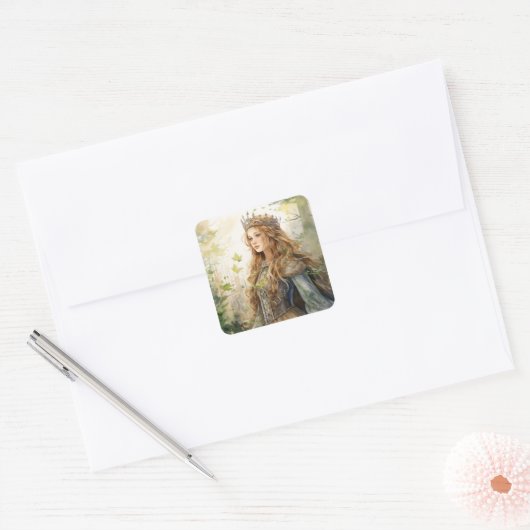 Watercolour Forest Princess Vierkante Sticker (Envelop)