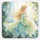 Watercolour Forest Princess Vierkante Sticker (Voorkant)