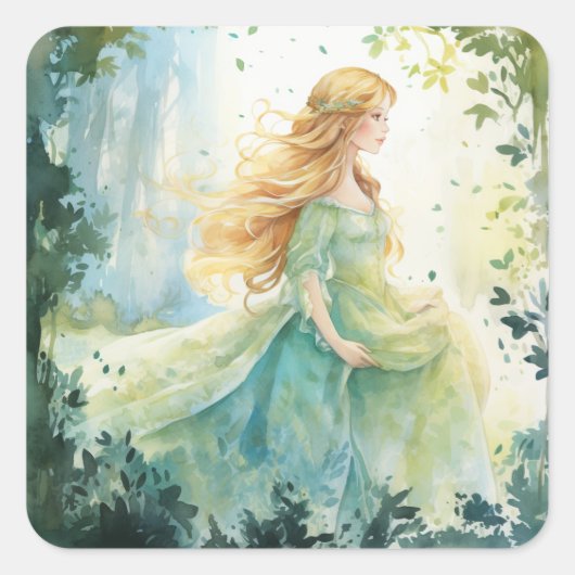 Watercolour Forest Princess Vierkante Sticker (Voorkant)
