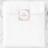 Watercolour Groene Meisje Roze Baby Shower Vierkante Sticker (Tas)
