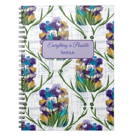 Watercolour Iris Floral Wreath Notebook Notitieboek (Voorkant)