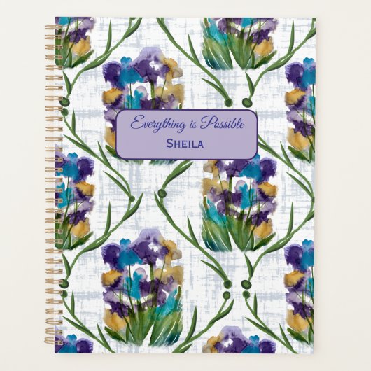 Watercolour Iris Floral Wreath Notebook Planner (Voorkant)
