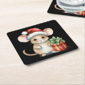 Watercolour Kerst Muis Kartonnen Onderzetters (Schuin)