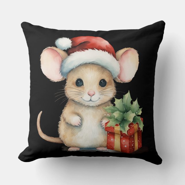 Watercolour Kerst Muis Kussen (Voorkant)