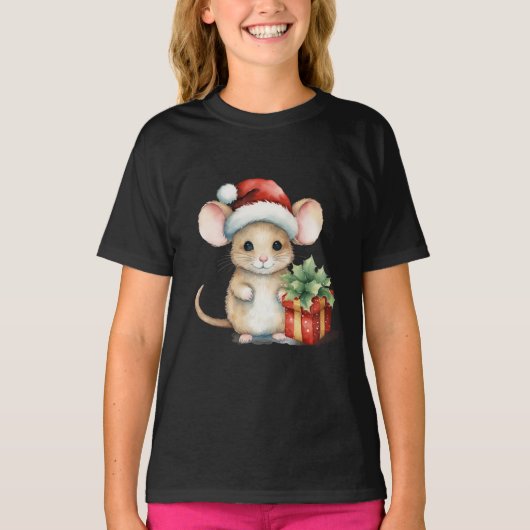 Watercolour Kerst Muis T-shirt (Voorkant)