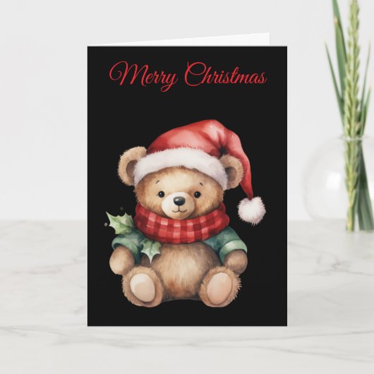 Watercolour Kerst Teddybeer Feestdagen Kaart (Voorkant)