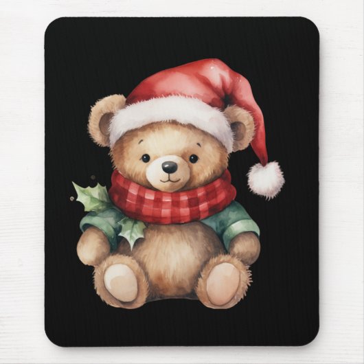 Watercolour Kerst Teddybeer Muismat (Voorkant)