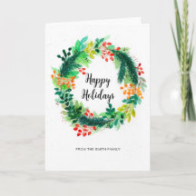 Watercolour Kerstkrans Wenskaart