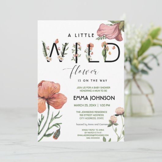 Watercolour Little Wildflower Poppies Baby Shower Kaart (Staand voorkant)