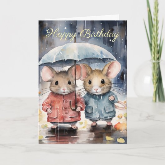 Watercolour Mice in The Rain Kaart (Voorkant)