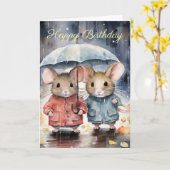 Watercolour Mice in The Rain Kaart (Gele Bloem)