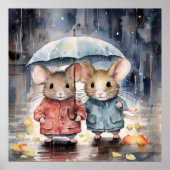 Watercolour Mice in The Rain Poster (Voorkant)