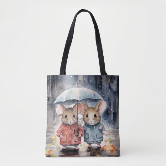 Watercolour Mice in The Rain Tote Bag (Voorkant)