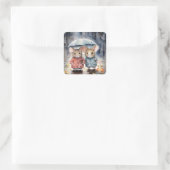 Watercolour Mice in The Rain Vierkante Sticker (Tas)