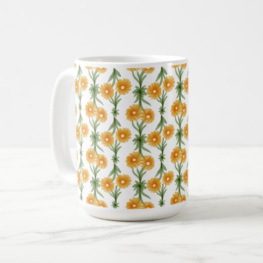 Watercolour Orange Daisy Pattern Koffiemok (Voorkant links)