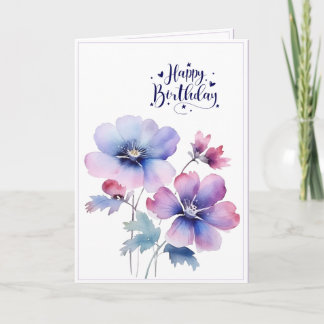 Watercolour Paarse Bloem Verjaardagskaart Kaart