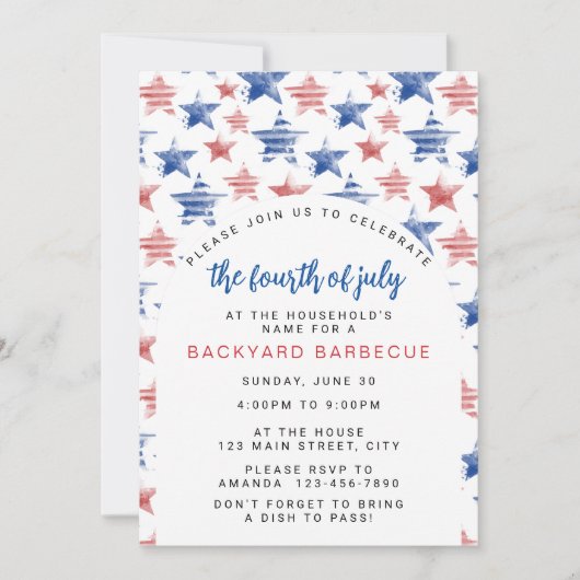 Watercolour Patriottisch Vier Juli Feest Kaart (Voorkant)