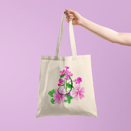 Watercolour roze bloem met uw initiaal 1 kant tote bag