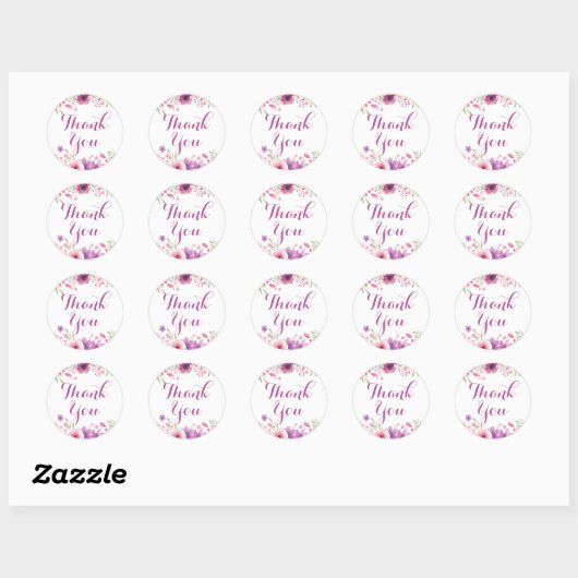 Watercolour Rozen Bedankt Ronde Sticker (Vel)